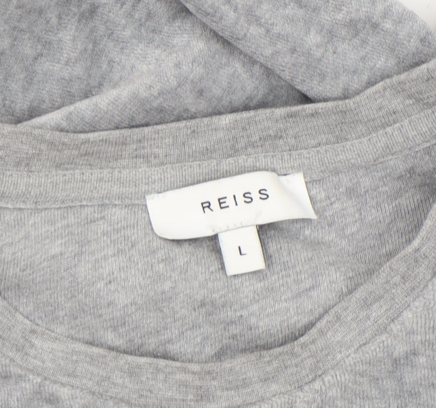 Reiss Women's Grey Basic Crew Neck Cotton T-Shirt Size L