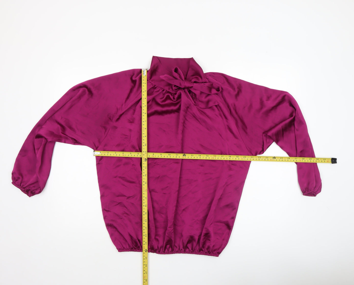Pala D’Oro Women’s Purple Satin High Neck Bow Blouse Size S