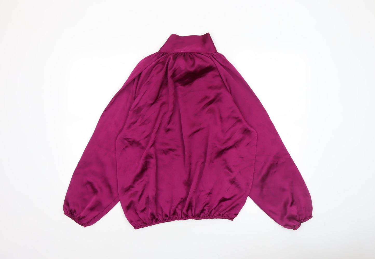 Pala D’Oro Women’s Purple Satin High Neck Bow Blouse Size S