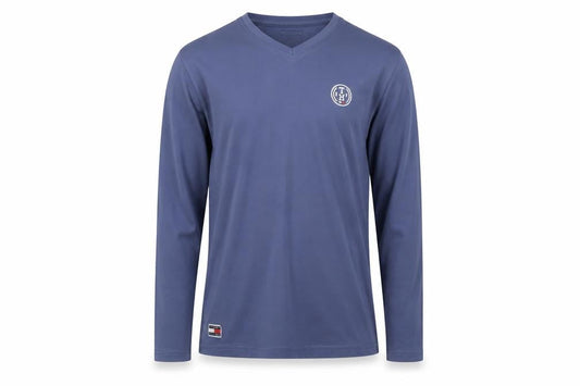 Tommy Hilfiger Men's Blue 2XL Long Sleeve V-Neck Cotton Top
