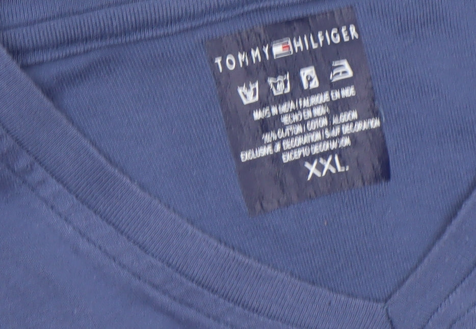 Tommy Hilfiger Men's Blue 2XL Long Sleeve V-Neck Cotton Top