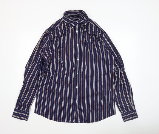 Façonnable Men's Blue Striped Long Sleeve Cotton Dress Shirt L