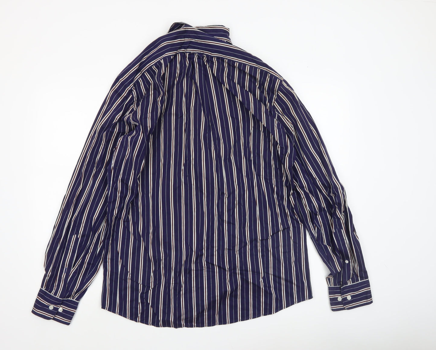 Façonnable Men's Blue Striped Long Sleeve Cotton Dress Shirt L