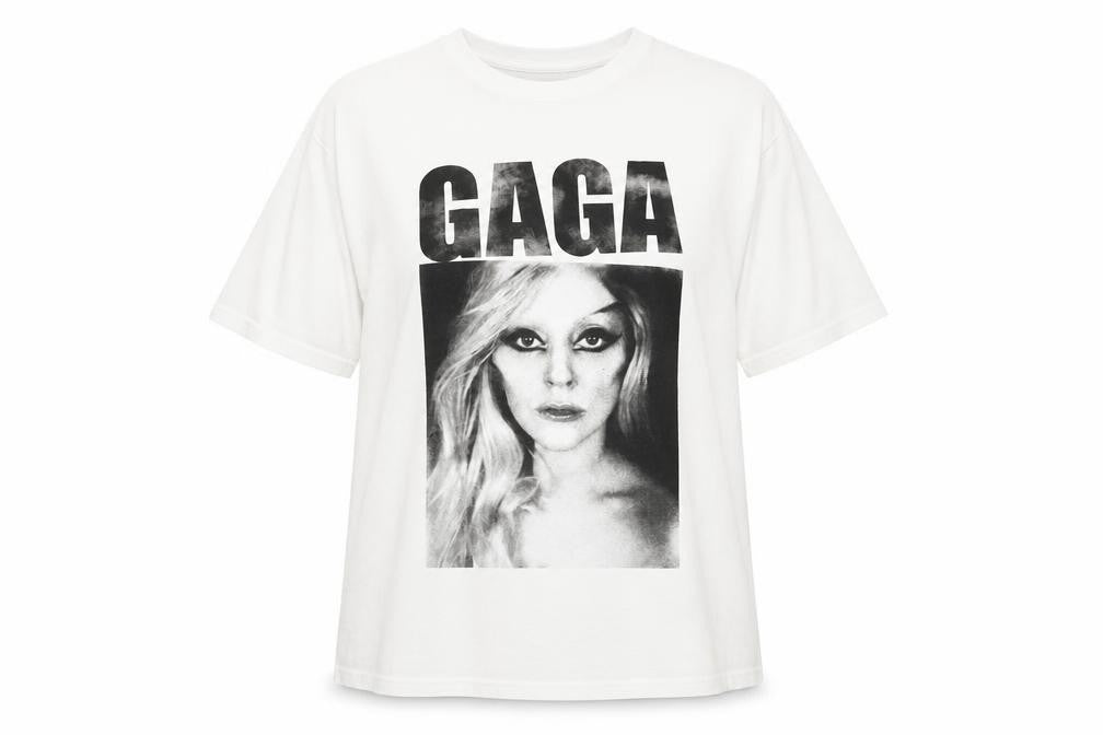 Stradivarius Women White Lady Gaga Graphic T-Shirt Size L 100% Cotton