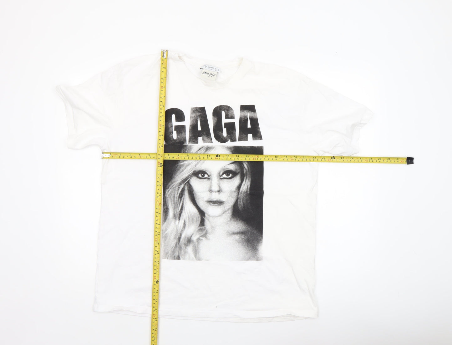 Stradivarius Women White Lady Gaga Graphic T-Shirt Size L 100% Cotton
