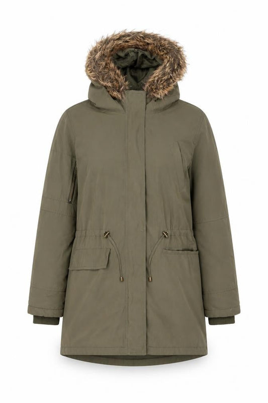 Oasis Women’s Green Parka Coat S Faux Fur Hooded Winter Jacket