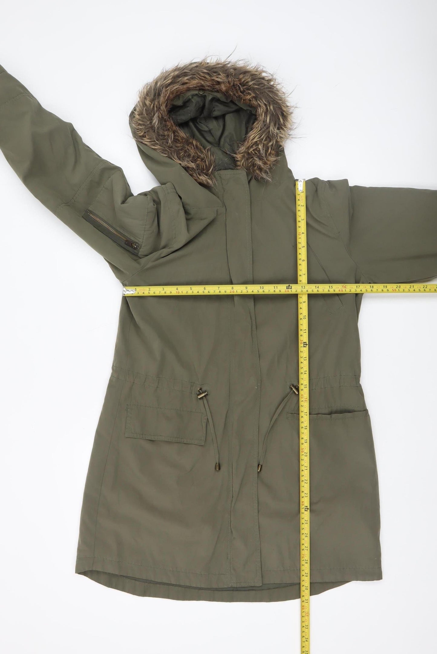 Oasis Women’s Green Parka Coat S Faux Fur Hooded Winter Jacket