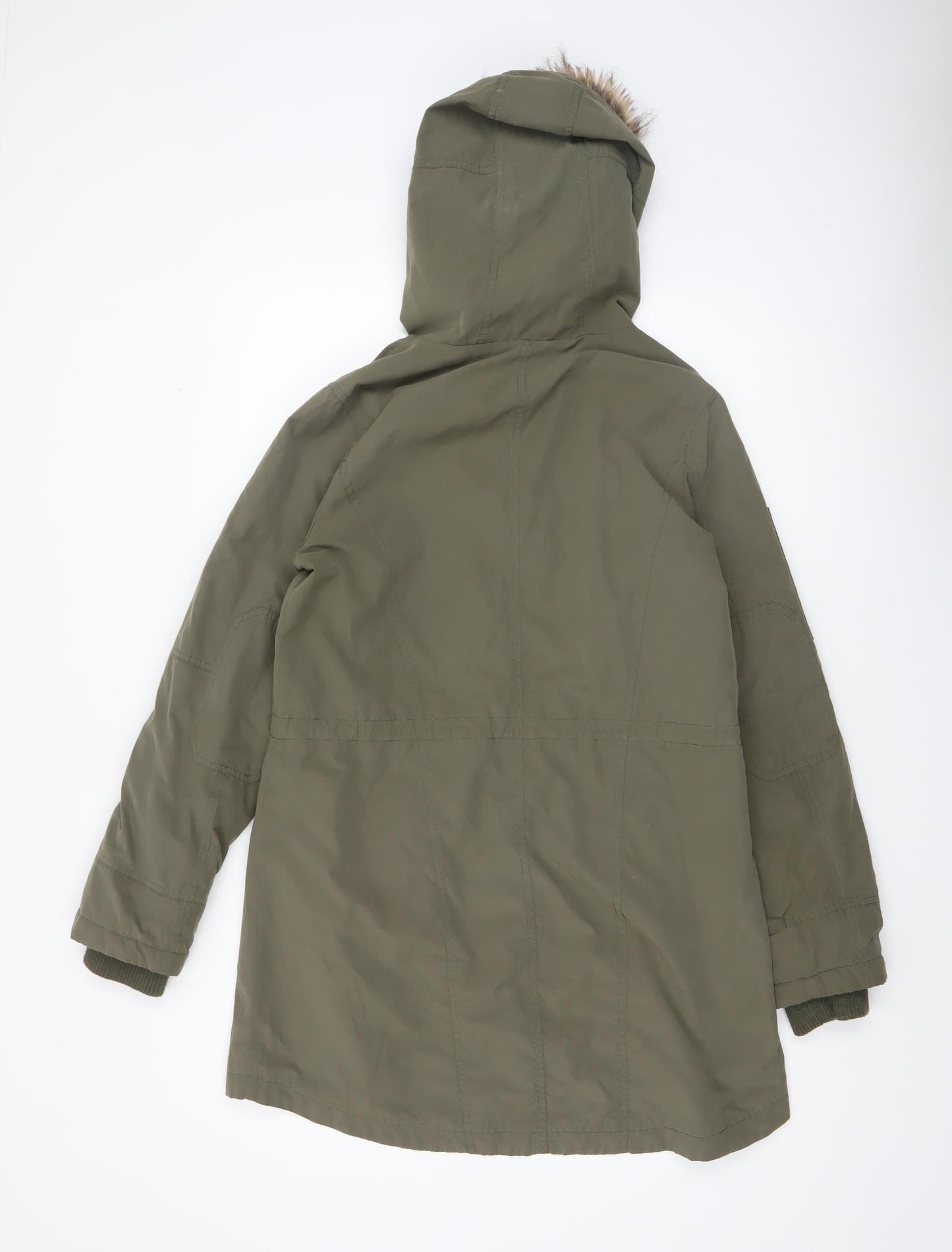 Oasis Women’s Green Parka Coat S Faux Fur Hooded Winter Jacket