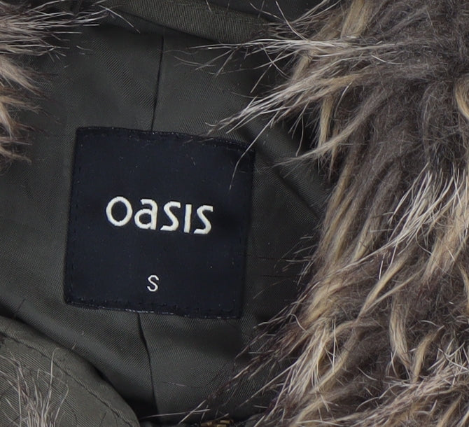 Oasis Women’s Green Parka Coat S Faux Fur Hooded Winter Jacket