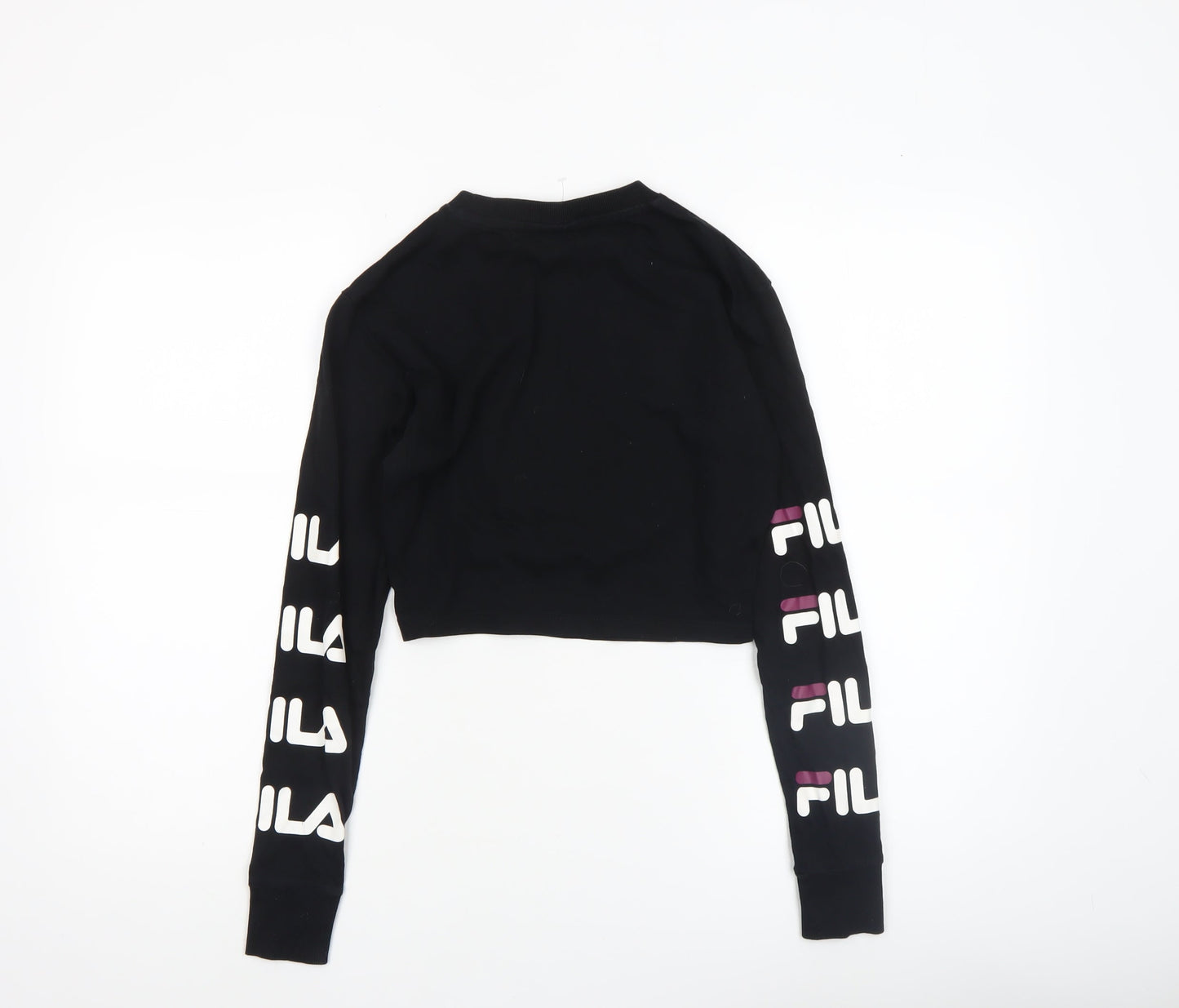 FILA Womens Black Cropped Long Sleeve Crew Neck T-Shirt Size 2XS
