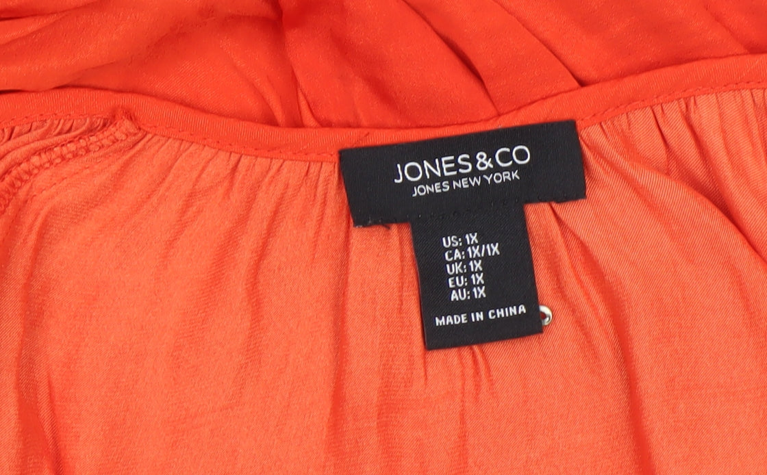 Jones New York Womens Orange V-Neck Tunic Blouse Size 18 Plus