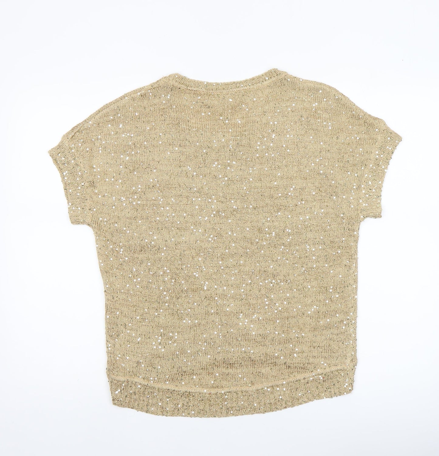 INC International Concepts Beige Sequin Knit Petite M Women's Short Sleeve Jumper