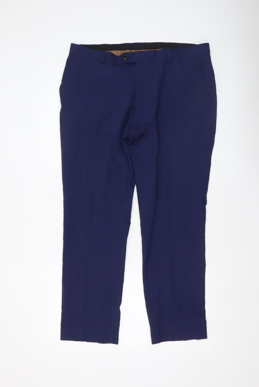 Next Men's Blue 36W 29L Polyester Blend Dress Trousers