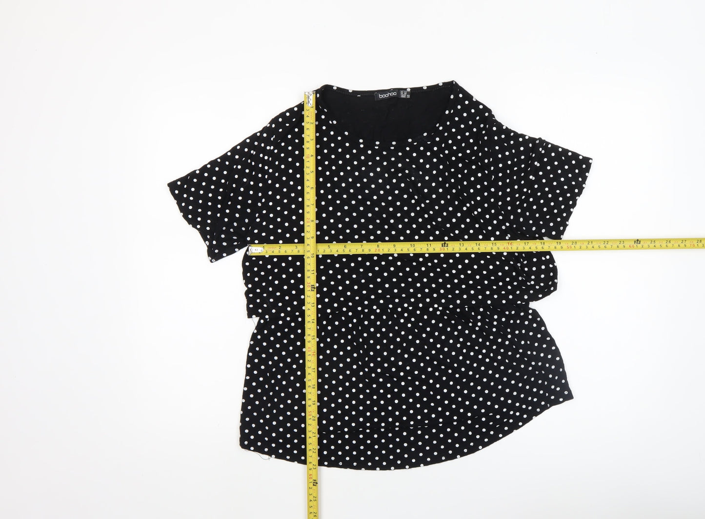 Boohoo Women’s Black Polka Dot Short Sleeve Tunic Top Size 10