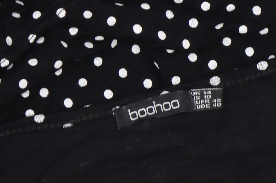 Boohoo Women’s Black Polka Dot Short Sleeve Tunic Top Size 10