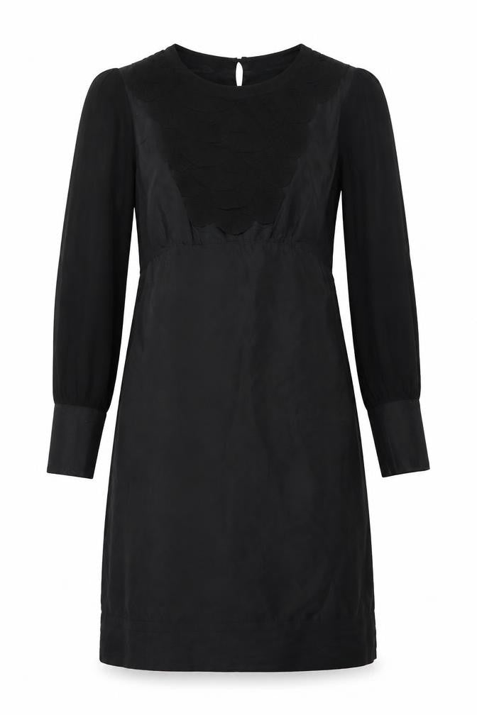 Monsoon Women Black Silk Shift Dress Size 8 Long Sleeve Knee Length