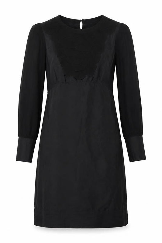 Monsoon Women Black Silk Shift Dress Size 8 Long Sleeve Knee Length