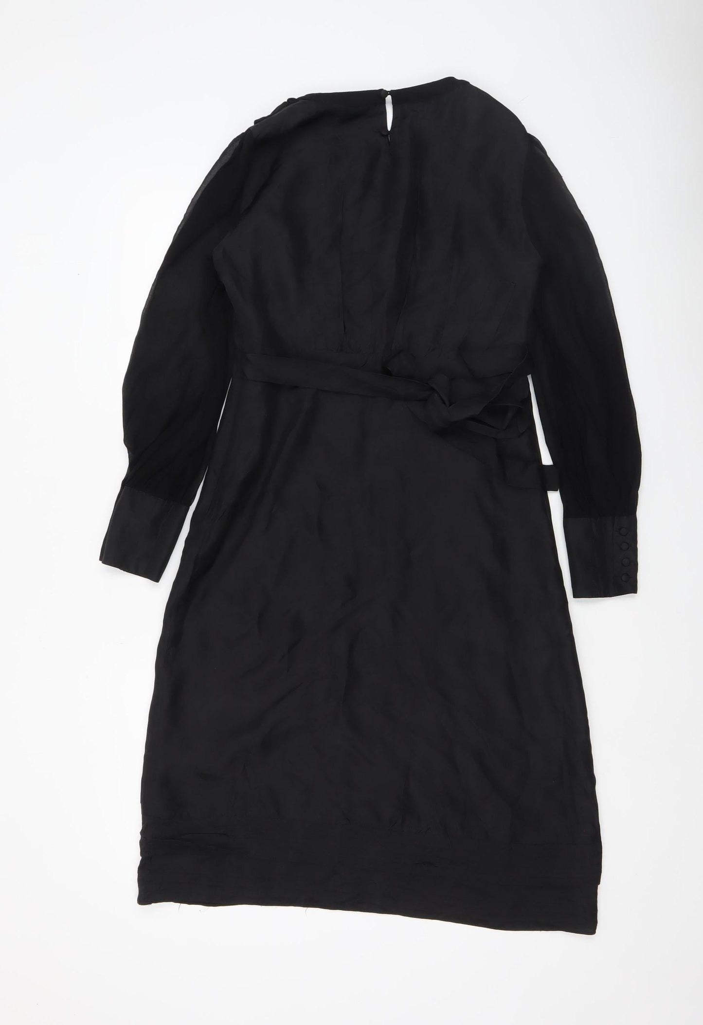 Monsoon Women Black Silk Shift Dress Size 8 Long Sleeve Knee Length