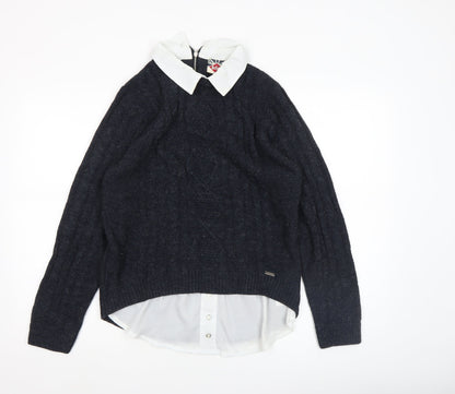 Additional front view of Lee Cooper women’s blue collared knit jumper, size UK 12