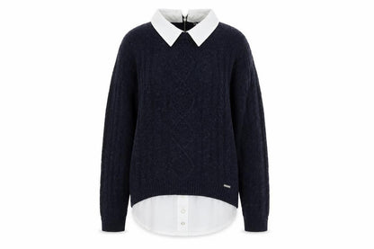 Front view of Lee Cooper women’s blue collared knit jumper, size UK 12