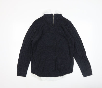 Close-up detail of Lee Cooper women’s blue collared knit jumper, size UK 12