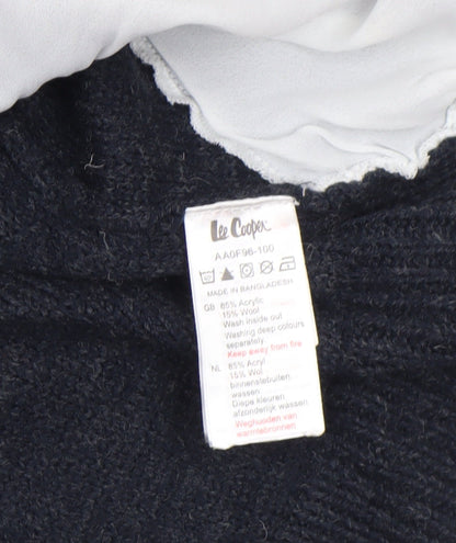 Brand and care label for Lee Cooper women’s blue collared knit jumper, size UK 12