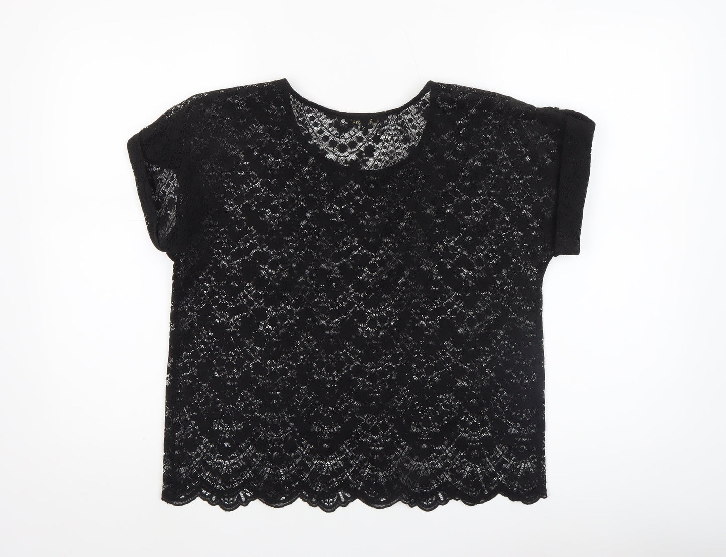 River Island Women's Black Lace Cropped Blouse Size 12