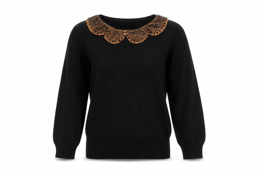 Monsoon Womens Black Animal Print Collar Jumper Size S