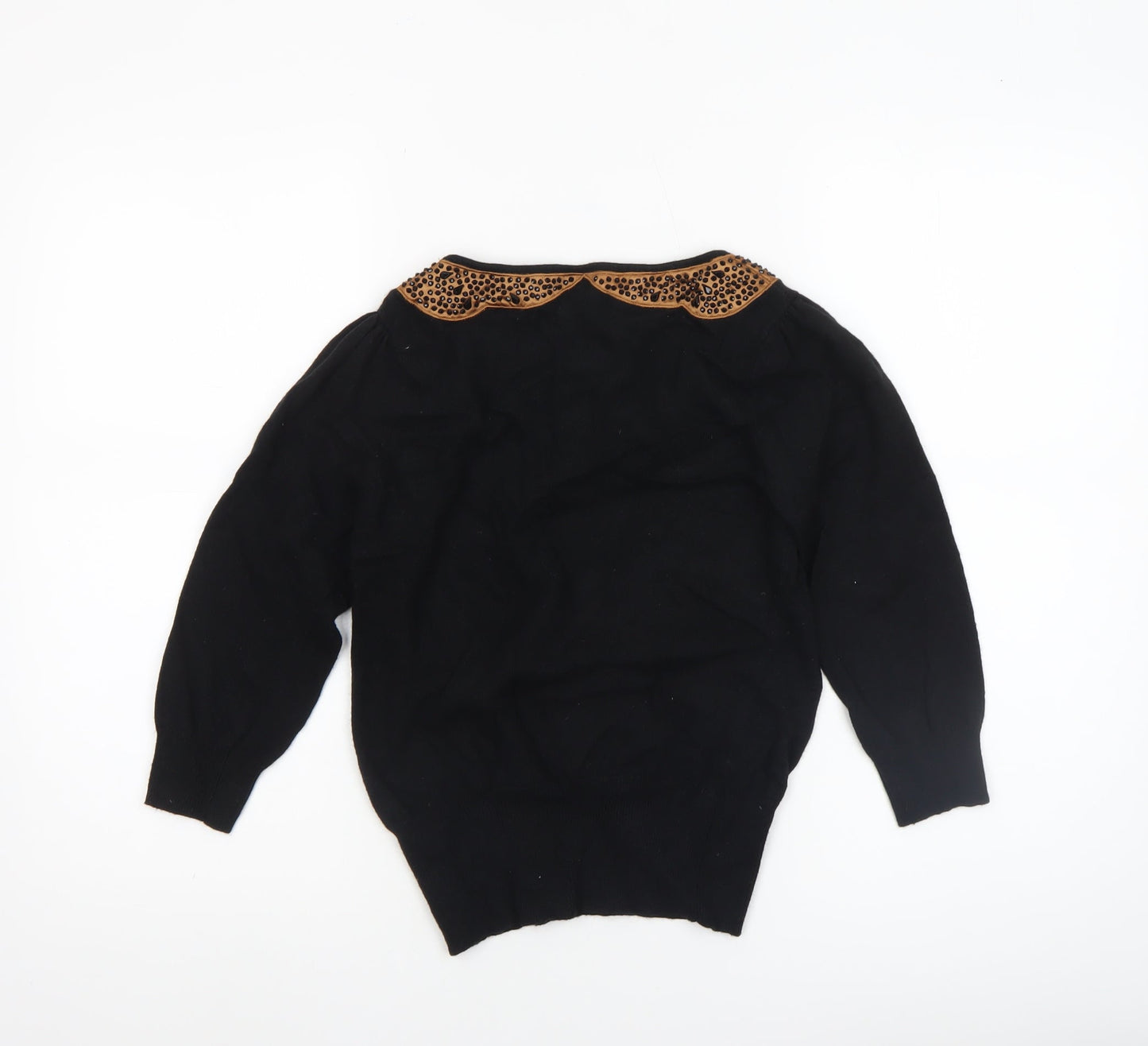 Monsoon Womens Black Animal Print Collar Jumper Size S