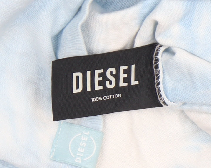 Diesel Women's Blue Tie-Dye Cotton T-Shirt XS Short Sleeve