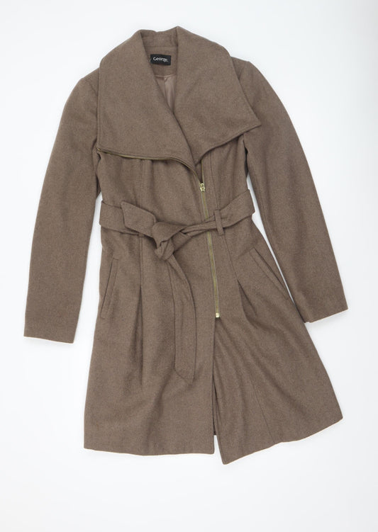 George Women's Beige Wool Blend Belted Mid-Length Coat Size 8
