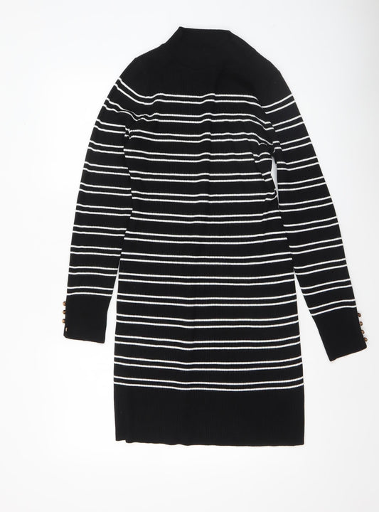 New Look Women’s Black Striped Knit Bodycon Dress Size 14