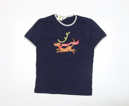 Cotton On The Grinch Men's Blue Christmas Graphic T-Shirt Size S