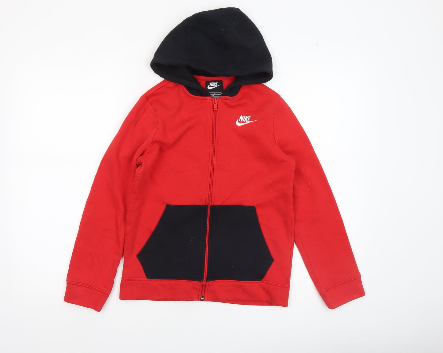 Nike Boys Red & Black Full Zip Hoodie Size 137-147cm Cotton Blend