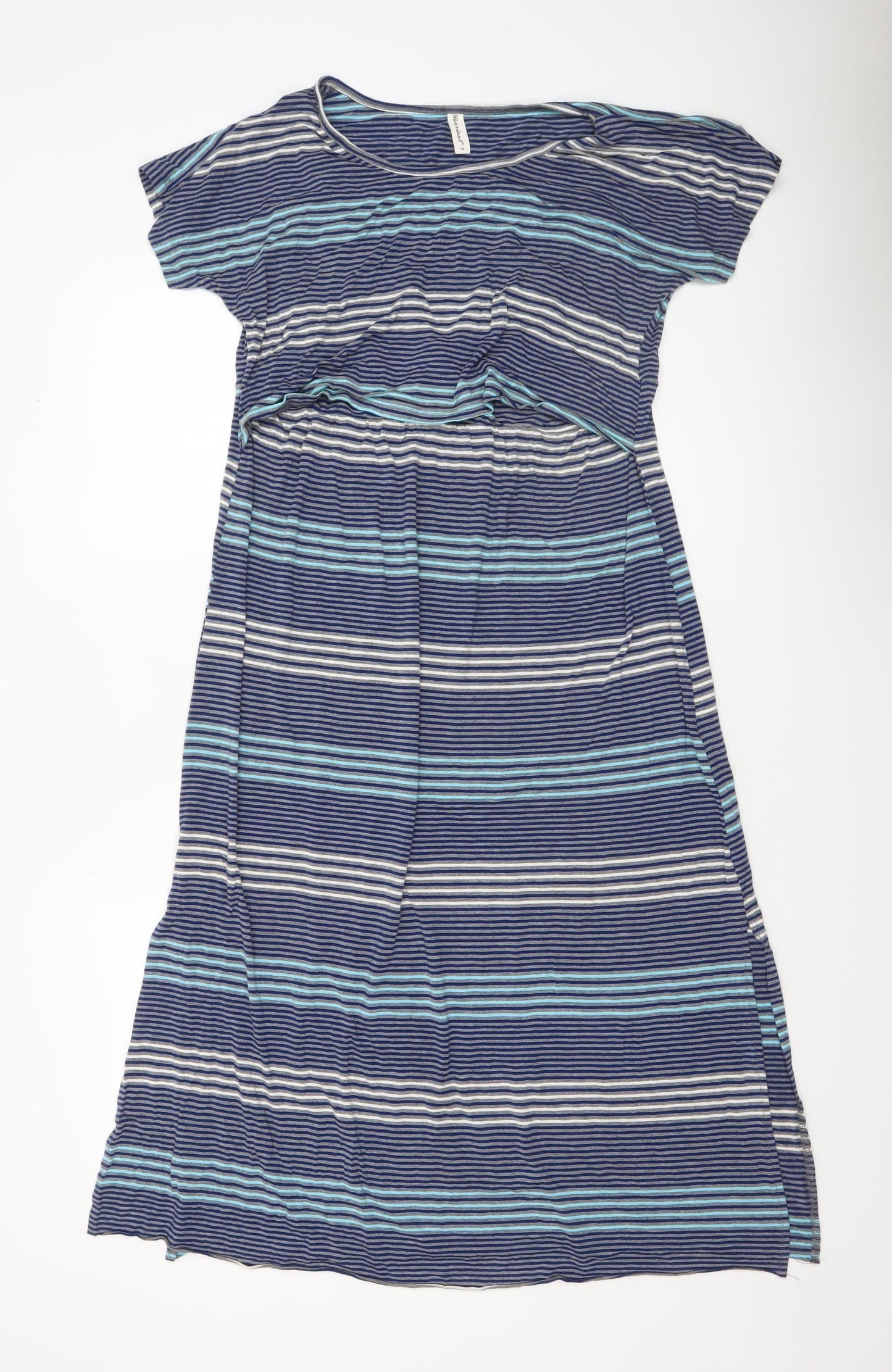 Bearslang Women Blue Striped Nursing Dress M Short Sleeve Viscose
