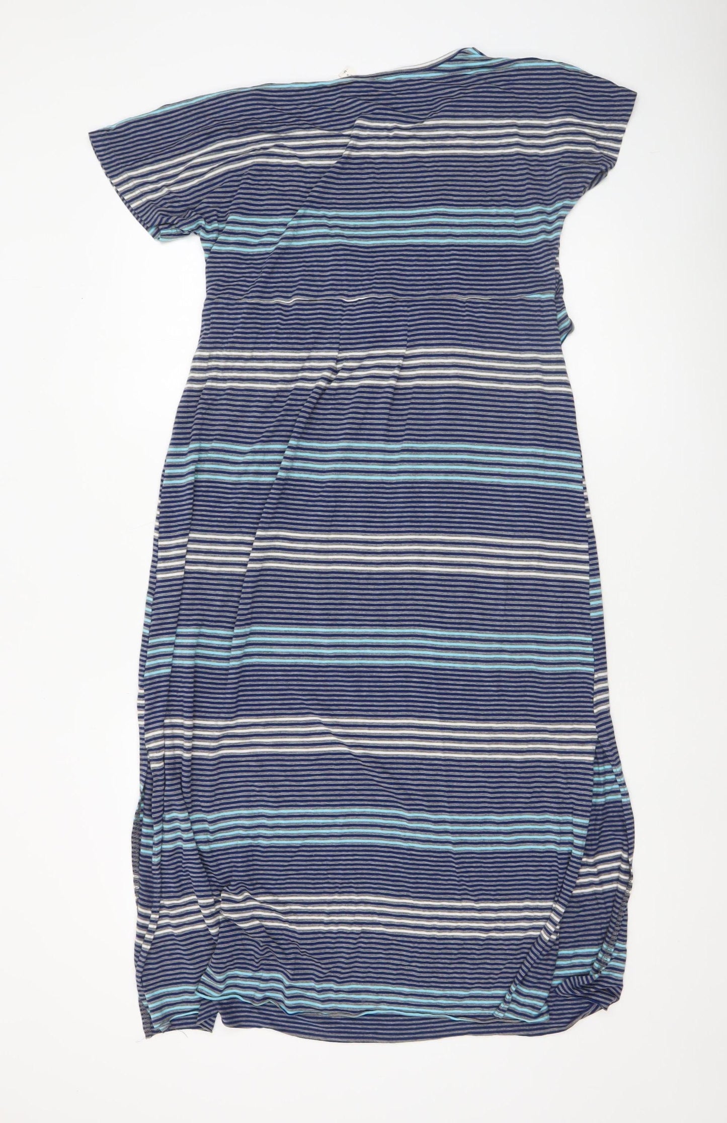 Bearslang Women Blue Striped Nursing Dress M Short Sleeve Viscose