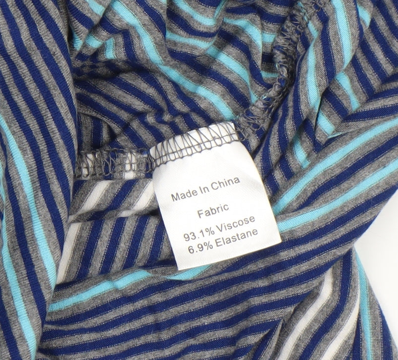 Bearslang Women Blue Striped Nursing Dress M Short Sleeve Viscose