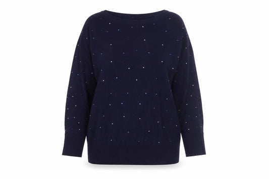 M&Co Women’s Blue Beaded Crew Neck Long Sleeve Jumper Size 18