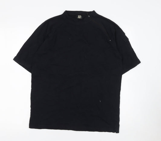 AID Men's Black XL Short Sleeve Cotton Mock Neck T-Shirt