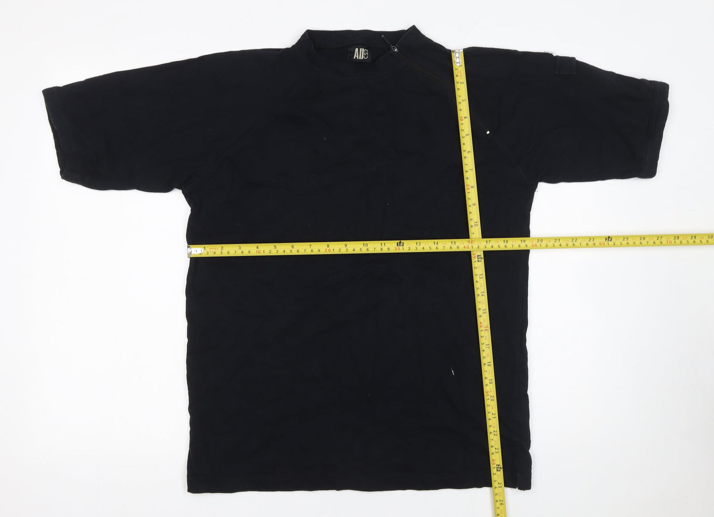 AID Men's Black XL Short Sleeve Cotton Mock Neck T-Shirt