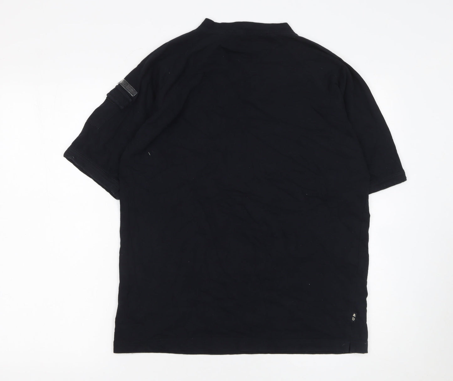 AID Men's Black XL Short Sleeve Cotton Mock Neck T-Shirt