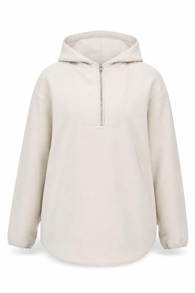 H&M Mama Beige Fleece 1/4 Zip Hooded Pullover Sweatshirt Womens S