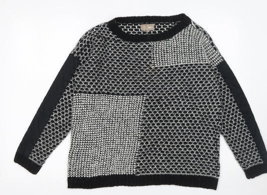 Soon Women's Black & White Patch Knit Jumper Size 14 Classic Style