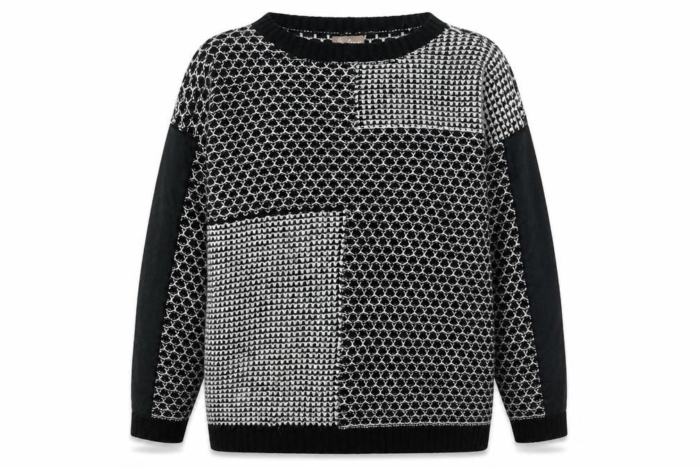 Soon Women's Black & White Patch Knit Jumper Size 14 Classic Style