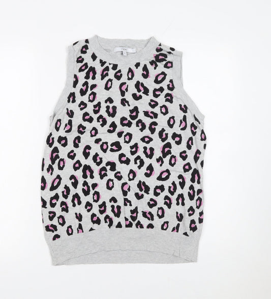 Next Women Grey Leopard Print Sleeveless Knit Vest M