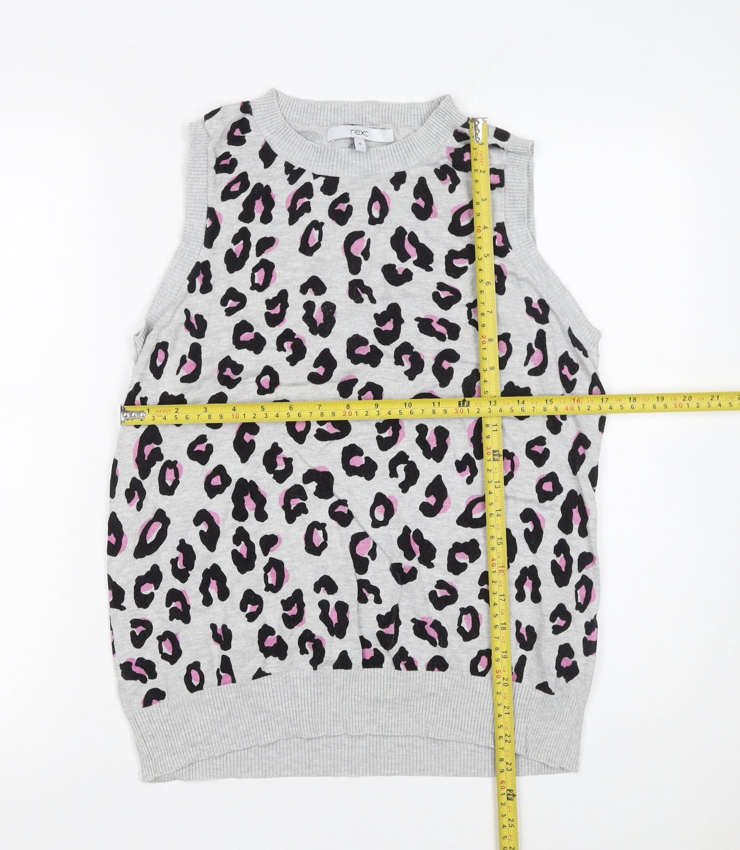 Next Women Grey Leopard Print Sleeveless Knit Vest M