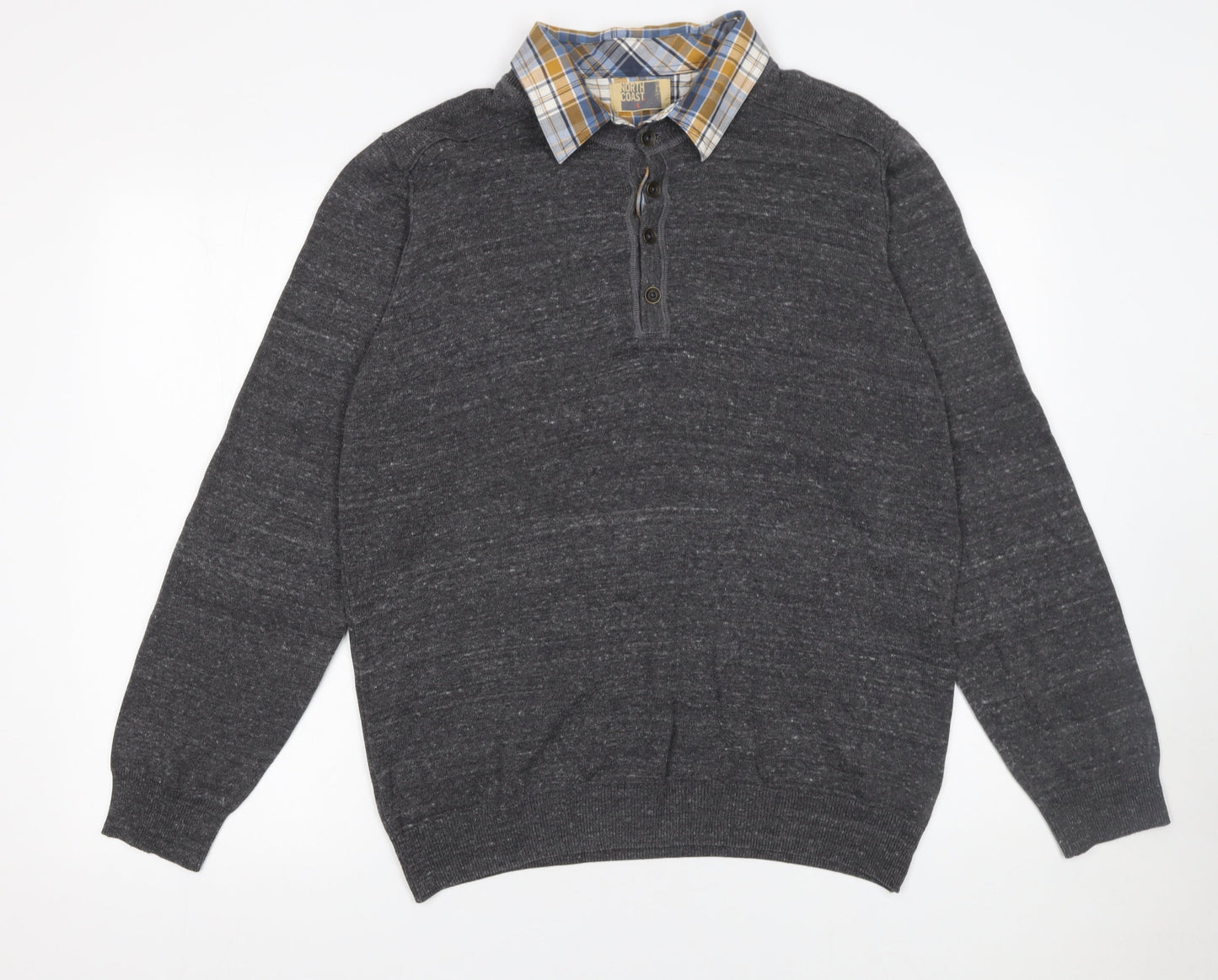 Marks and Spencer Men’s Grey Collared Henley Jumper Size L