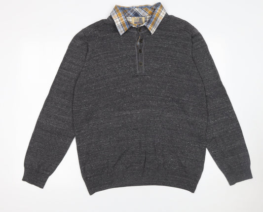 Marks and Spencer Men’s Grey Collared Henley Jumper Size L