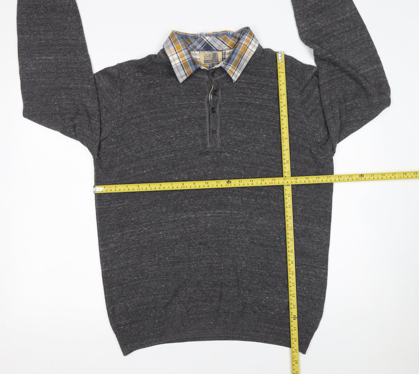 Marks and Spencer Men’s Grey Collared Henley Jumper Size L