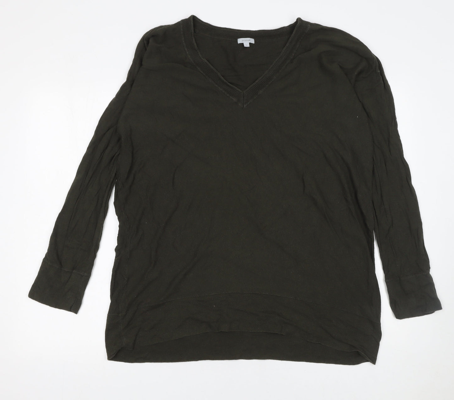 Jigsaw Women's Black V-Neck Cotton Long Sleeve Pullover Jumper Size L
